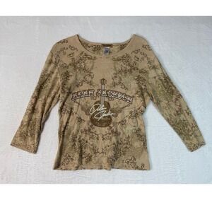 Y2K Alan Jackson Paisley T-Shirt Women's Size Medium Tan Guitar Country Music
